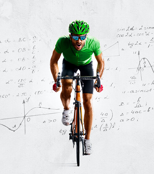 Ciclista sobre fundo com teoremas