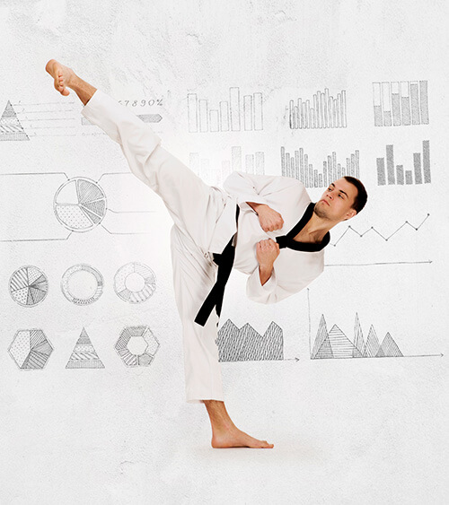 Atleta Taekwondo sobre fundo com gráficos